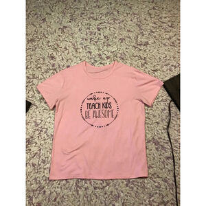 Pink 'Teach Kids Be Awesome' Short Sleeve Tee Plus 1X